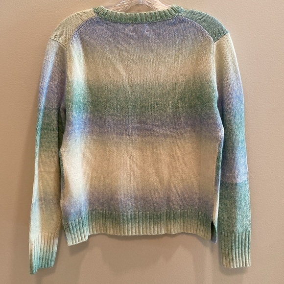 J Crew (2023) Cotton Crew Neck L/S Ombré Stripe Cream Green Blue CreamSweater XS - Picture 5 of 8